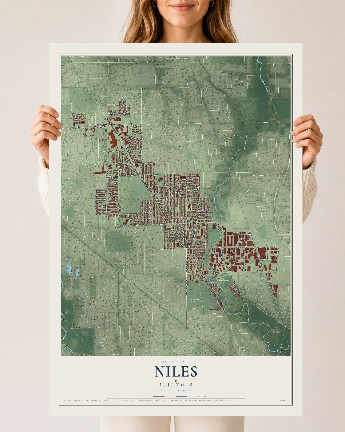 Map of Niles, Illinois, 24 x 36 inch unframed archival matte print