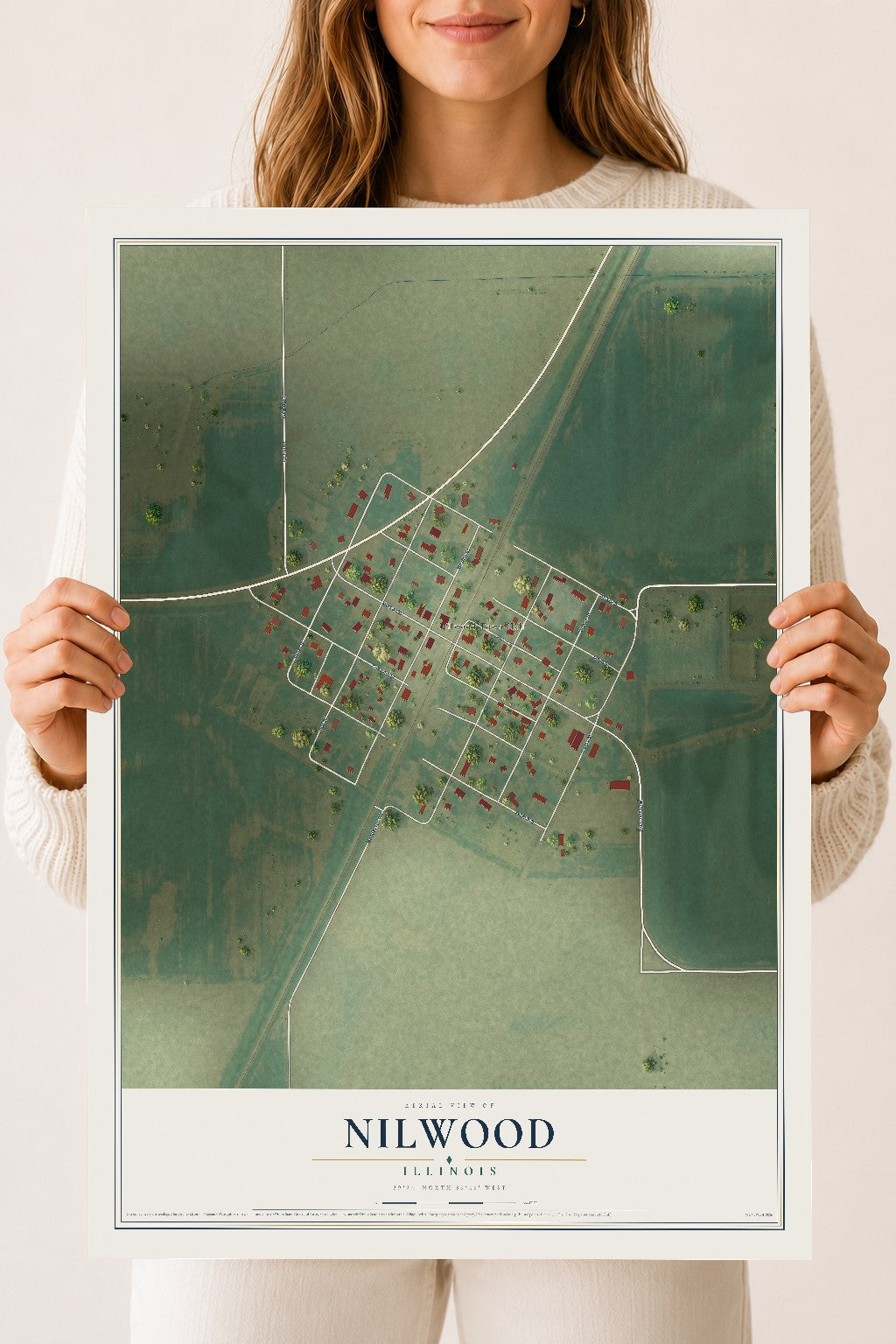 Map of Nilwood, Illinois, 18 x 24 inch unframed archival matte print