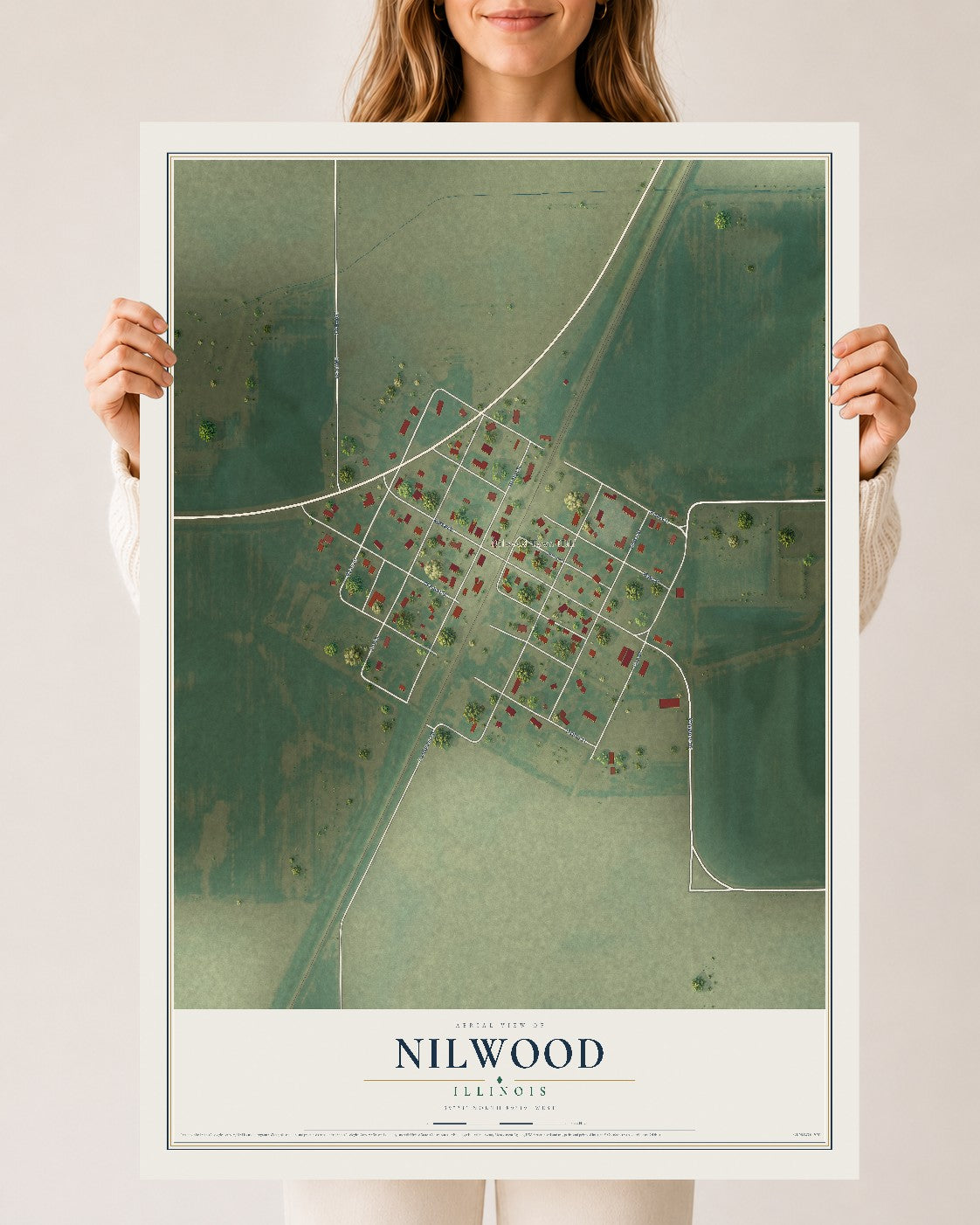 Map of Nilwood, Illinois, 24 x 36 inch unframed archival matte print