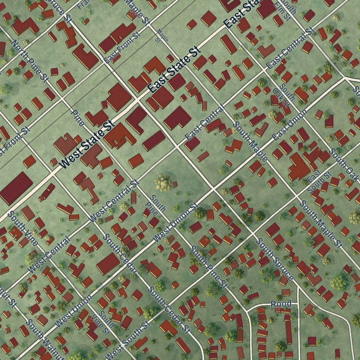 Close-up of the map of Nokomis, Illinois print showing street and building detail