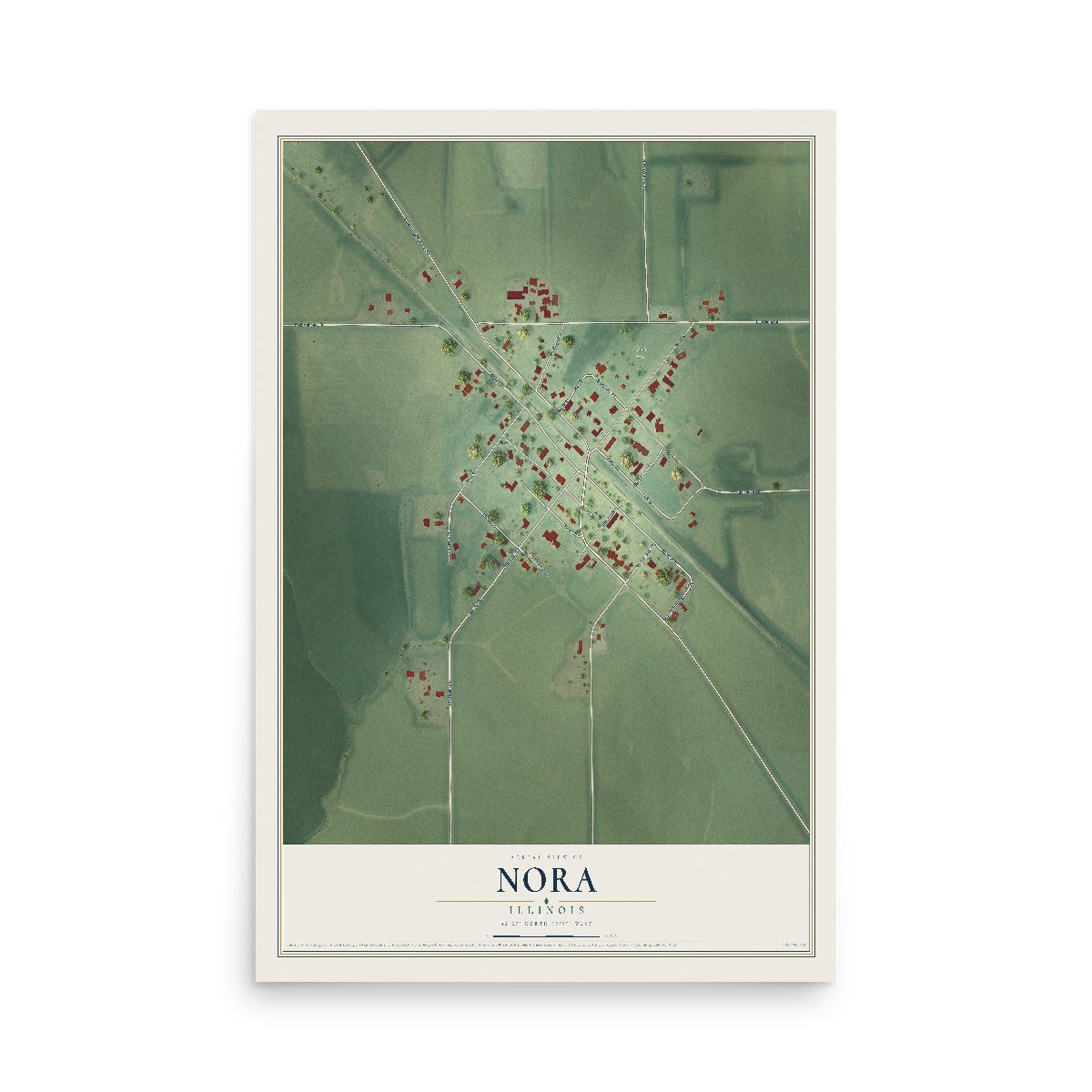 Map of Nora, Illinois, 12 x 18 inch unframed archival matte print