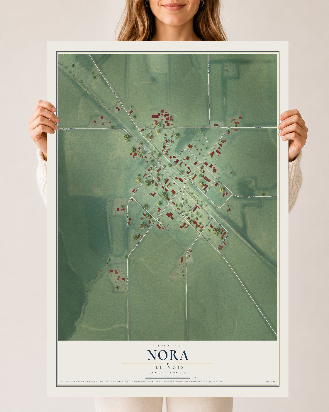 Map of Nora, Illinois, 24 x 36 inch unframed archival matte print
