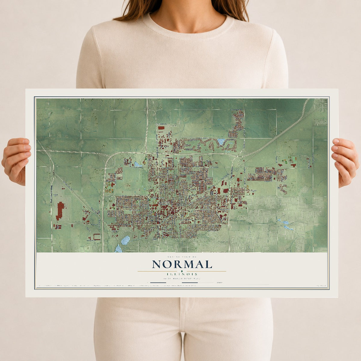 Map of Normal, Illinois, 12 x 18 inch unframed archival matte print