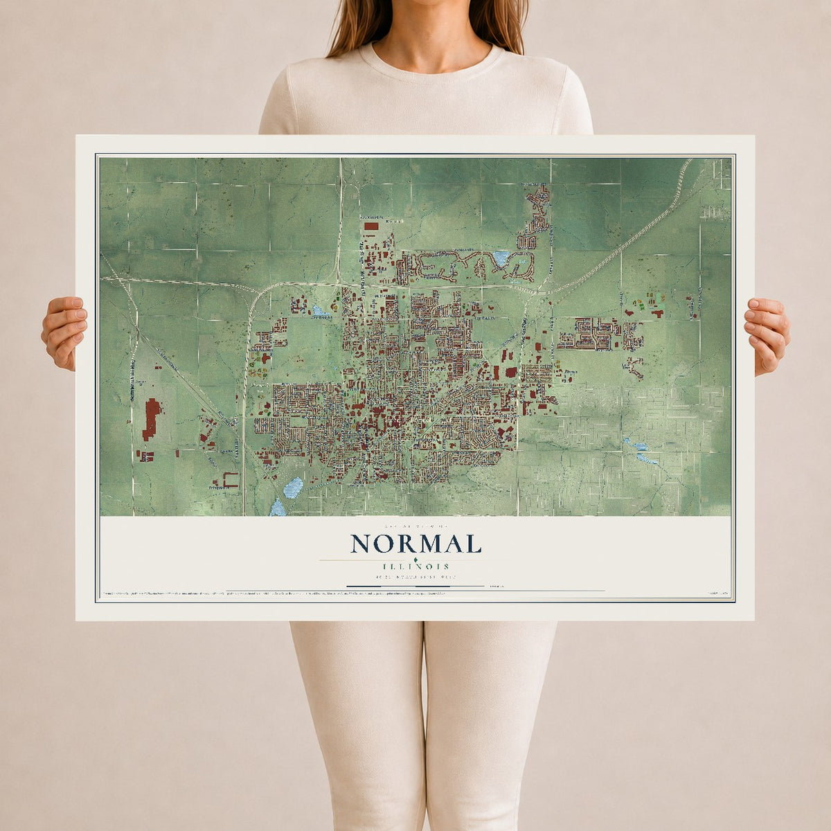 Map of Normal, Illinois, 24 x 36 inch unframed archival matte print