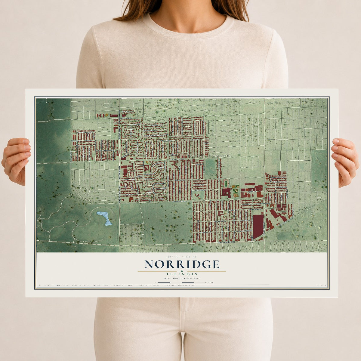 Map of Norridge, Illinois, 12 x 18 inch unframed archival matte print