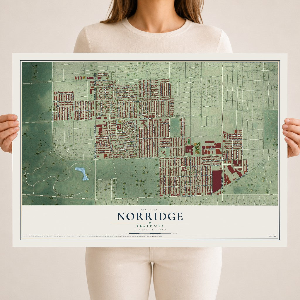 Map of Norridge, Illinois, 18 x 24 inch unframed archival matte print