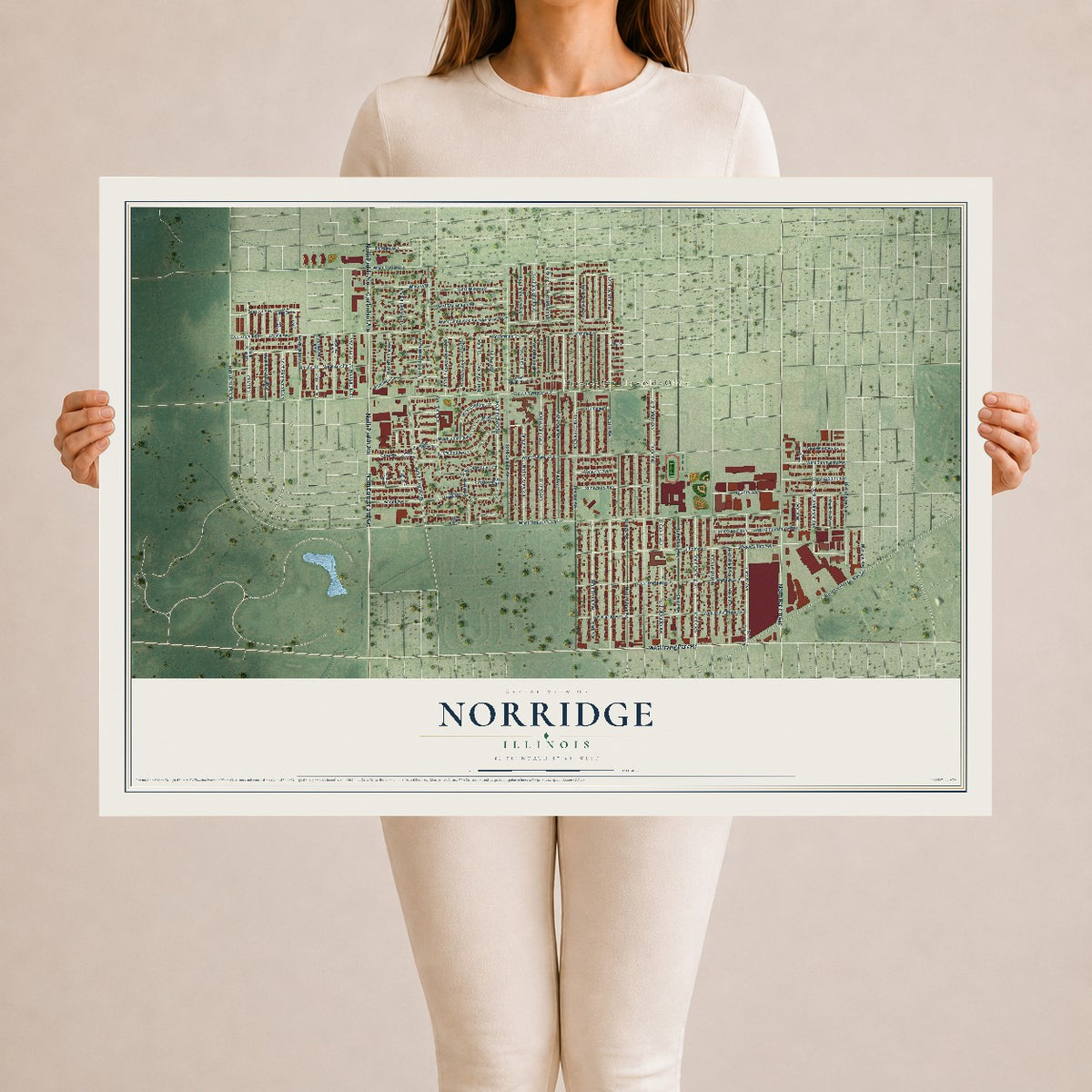 Map of Norridge, Illinois, 24 x 36 inch unframed archival matte print