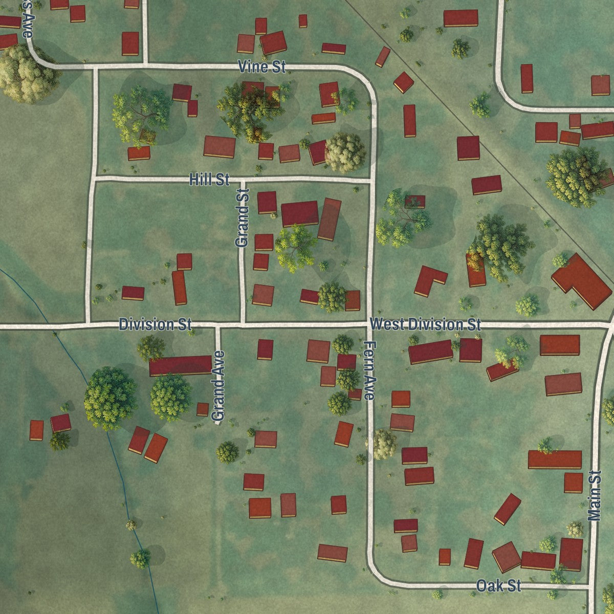 Close-up of the map of Norris, Illinois print showing street and building detail