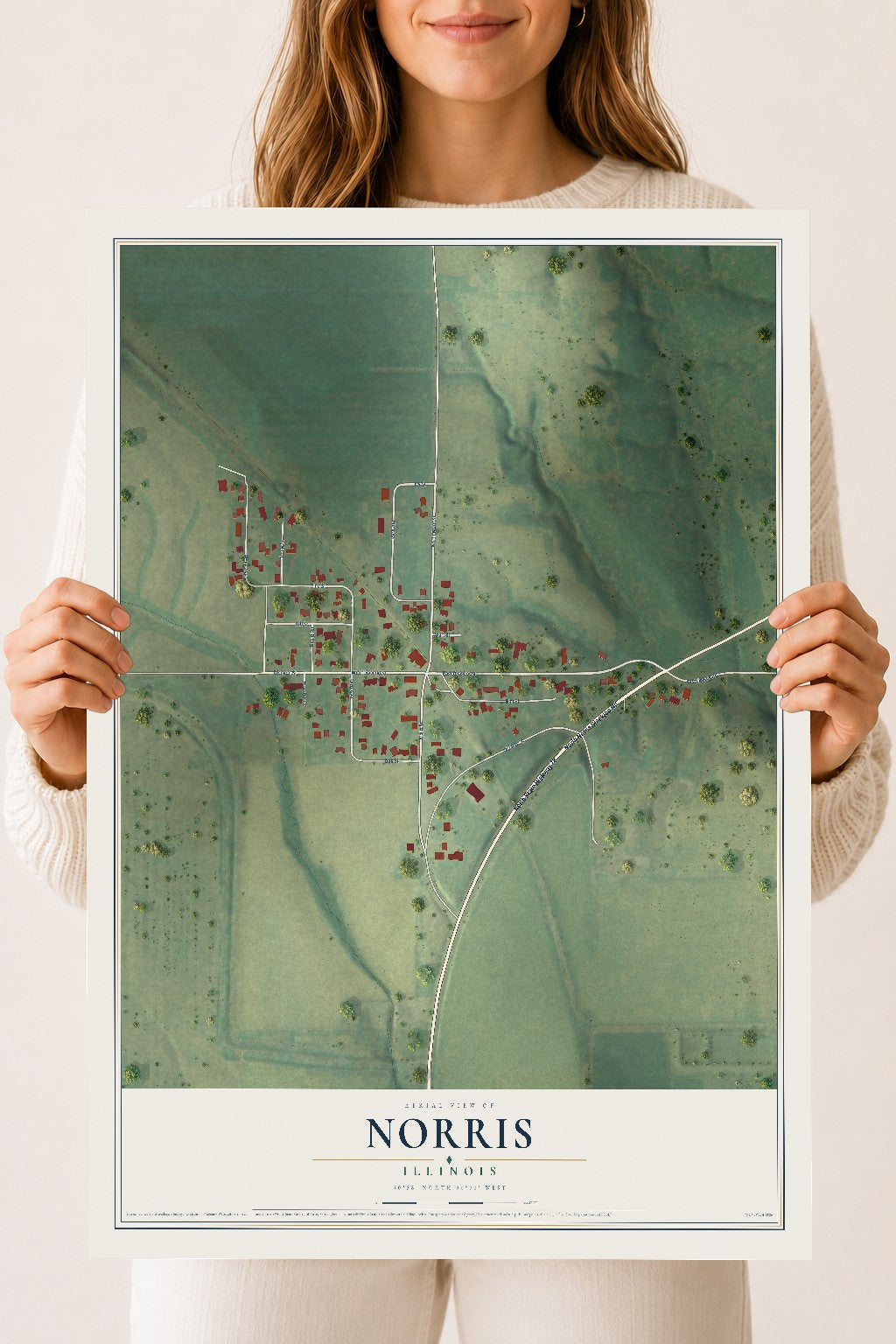 Map of Norris, Illinois, 18 x 24 inch unframed archival matte print