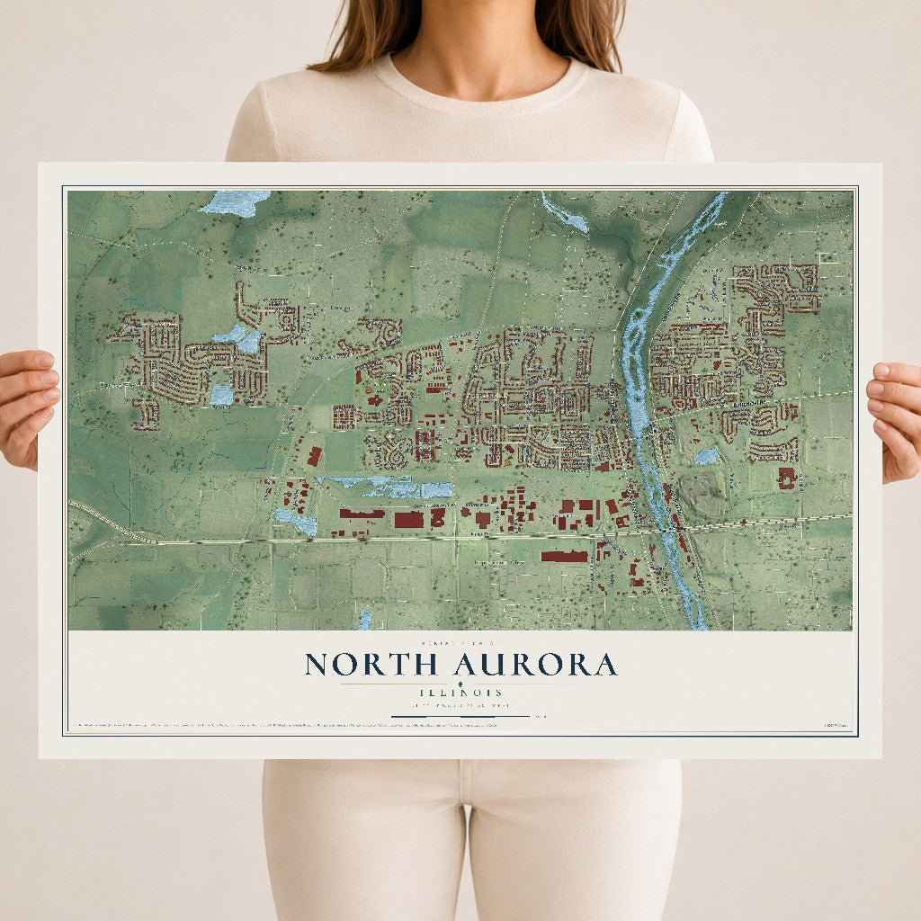 Map of North Aurora, Illinois, 18 x 24 inch unframed archival matte print