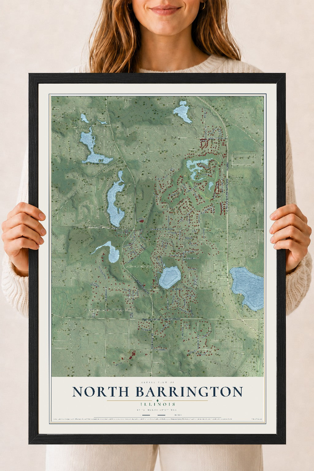 Map of North Barrington, Illinois, 18 x 24 inch print in a black wood frame