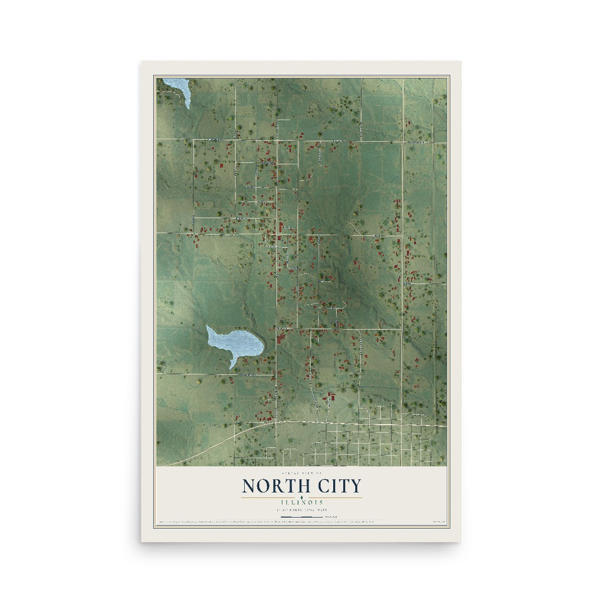 Map of North City, Illinois, 12 x 18 inch unframed archival matte print
