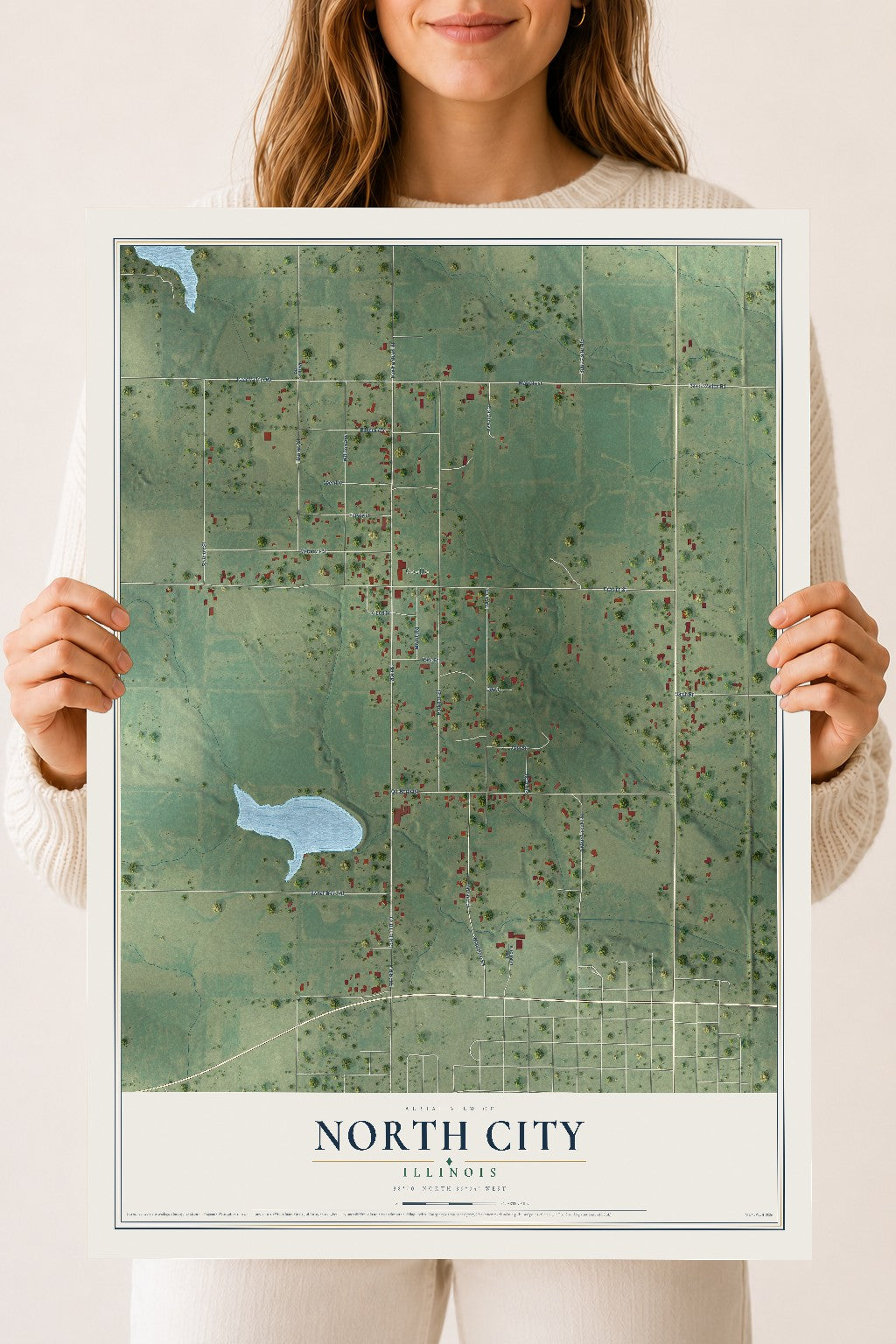 Map of North City, Illinois, 18 x 24 inch unframed archival matte print
