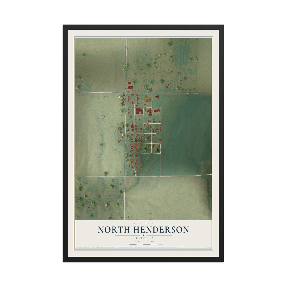 Map of North Henderson, Illinois, 12 x 18 inch print in a black wood frame