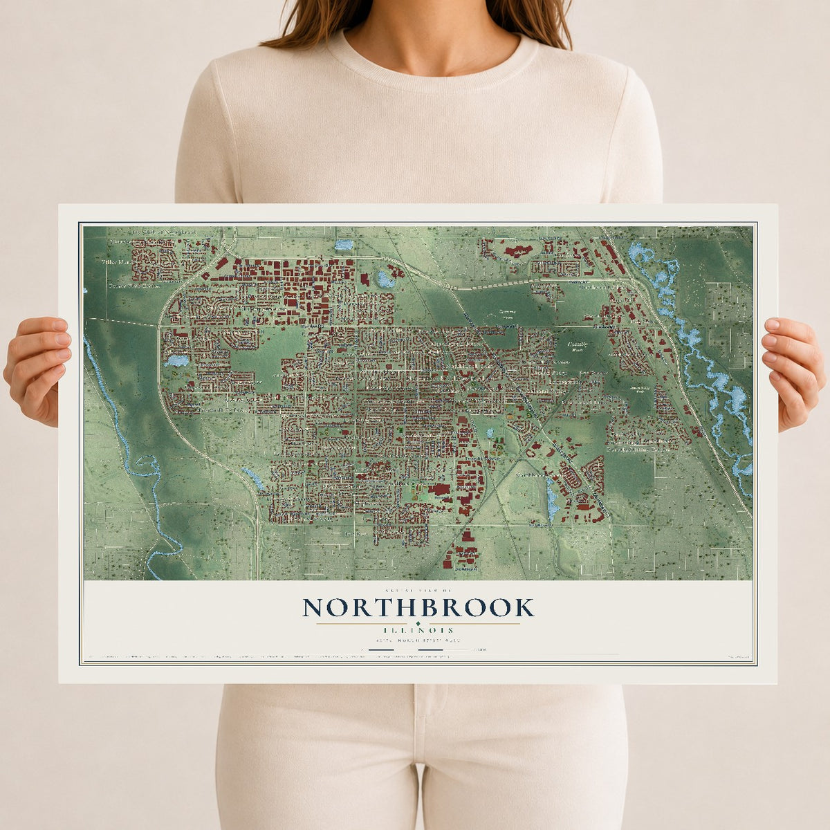 Map of Northbrook, Illinois, 12 x 18 inch unframed archival matte print