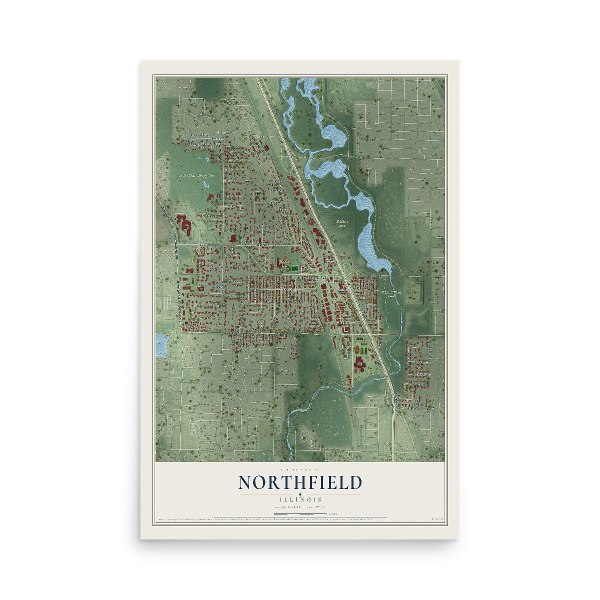 Map of Northfield, Illinois, 12 x 18 inch unframed archival matte print
