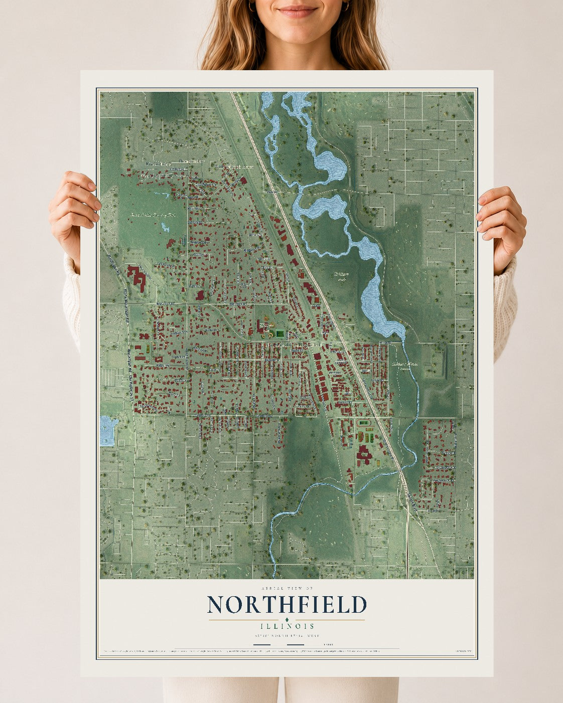 Map of Northfield, Illinois, 24 x 36 inch unframed archival matte print