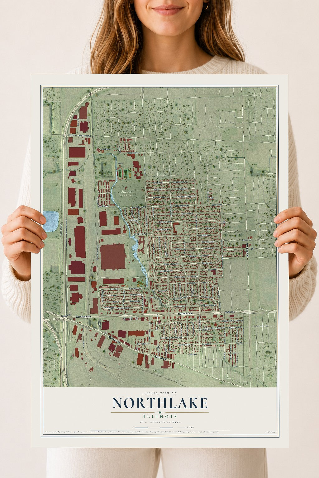 Map of Northlake, Illinois, 18 x 24 inch unframed archival matte print