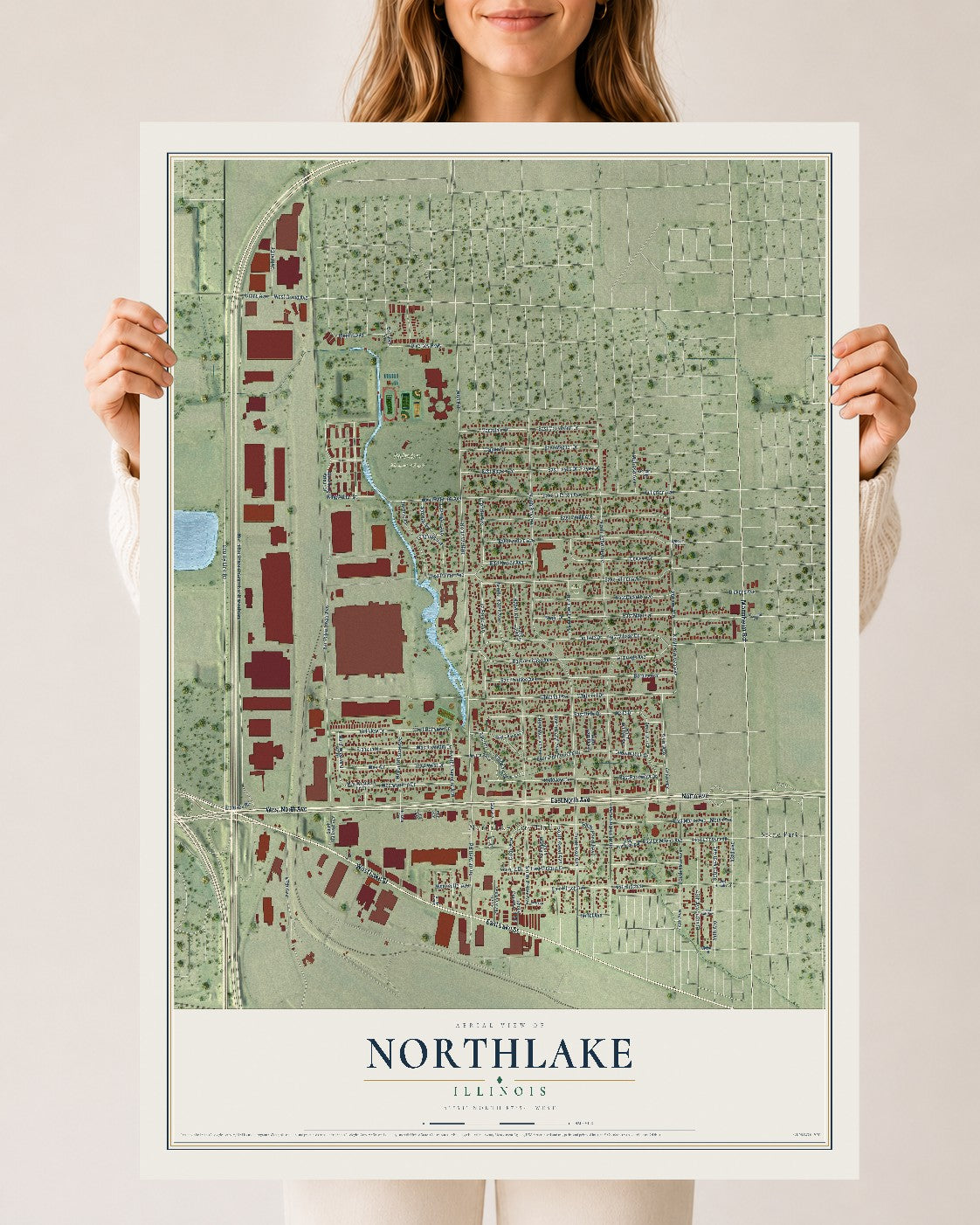 Map of Northlake, Illinois, 24 x 36 inch unframed archival matte print