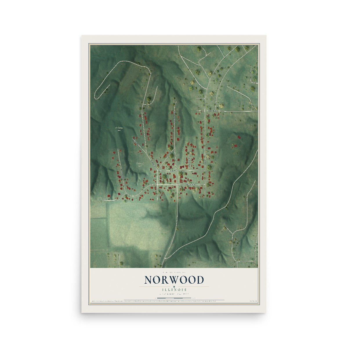 Map of Norwood, Illinois, 12 x 18 inch unframed archival matte print