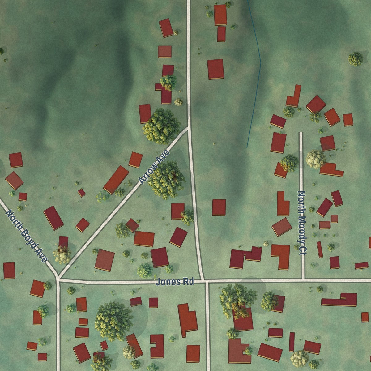 Close-up of the map of Norwood, Illinois print showing street and building detail