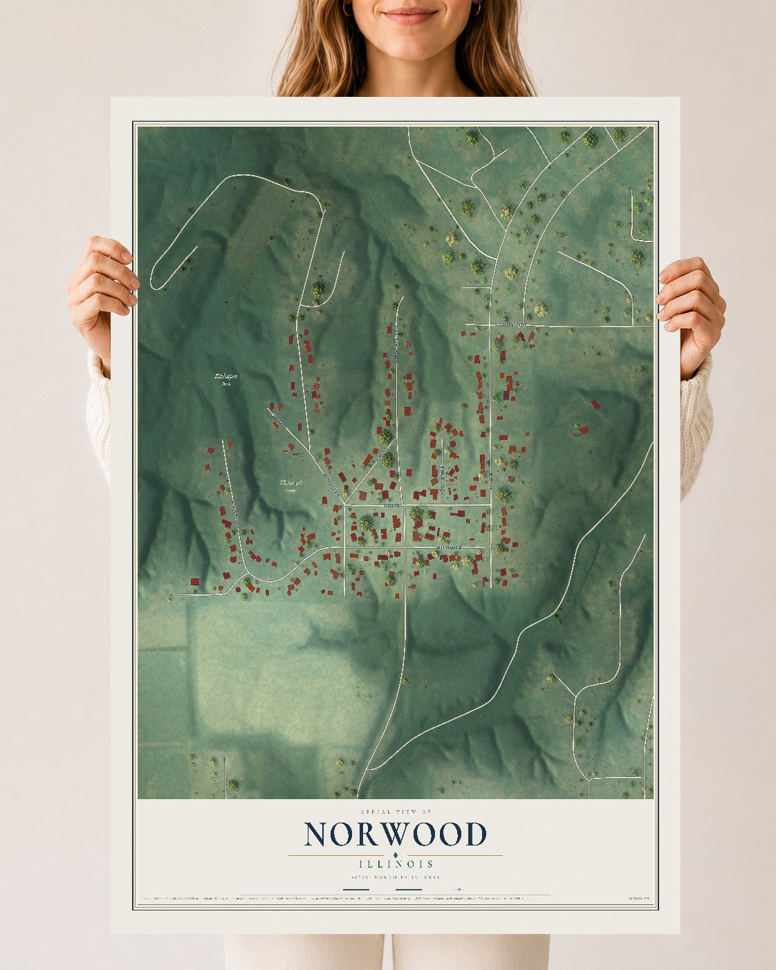 Map of Norwood, Illinois, 24 x 36 inch unframed archival matte print