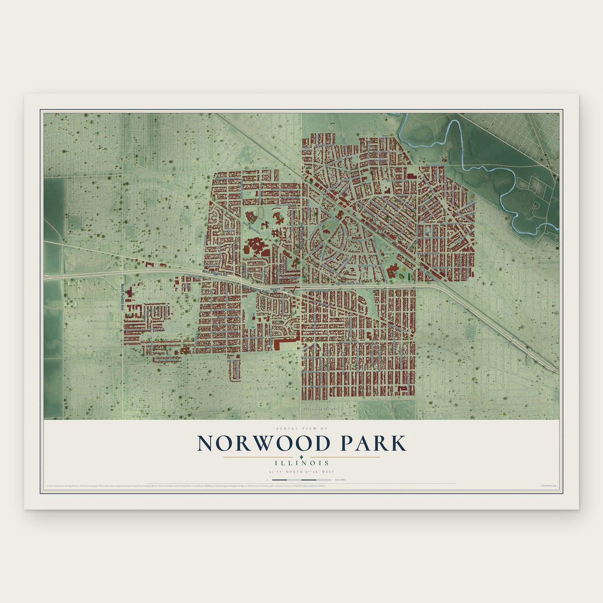 Norwood Park, Illinois map print, the full design