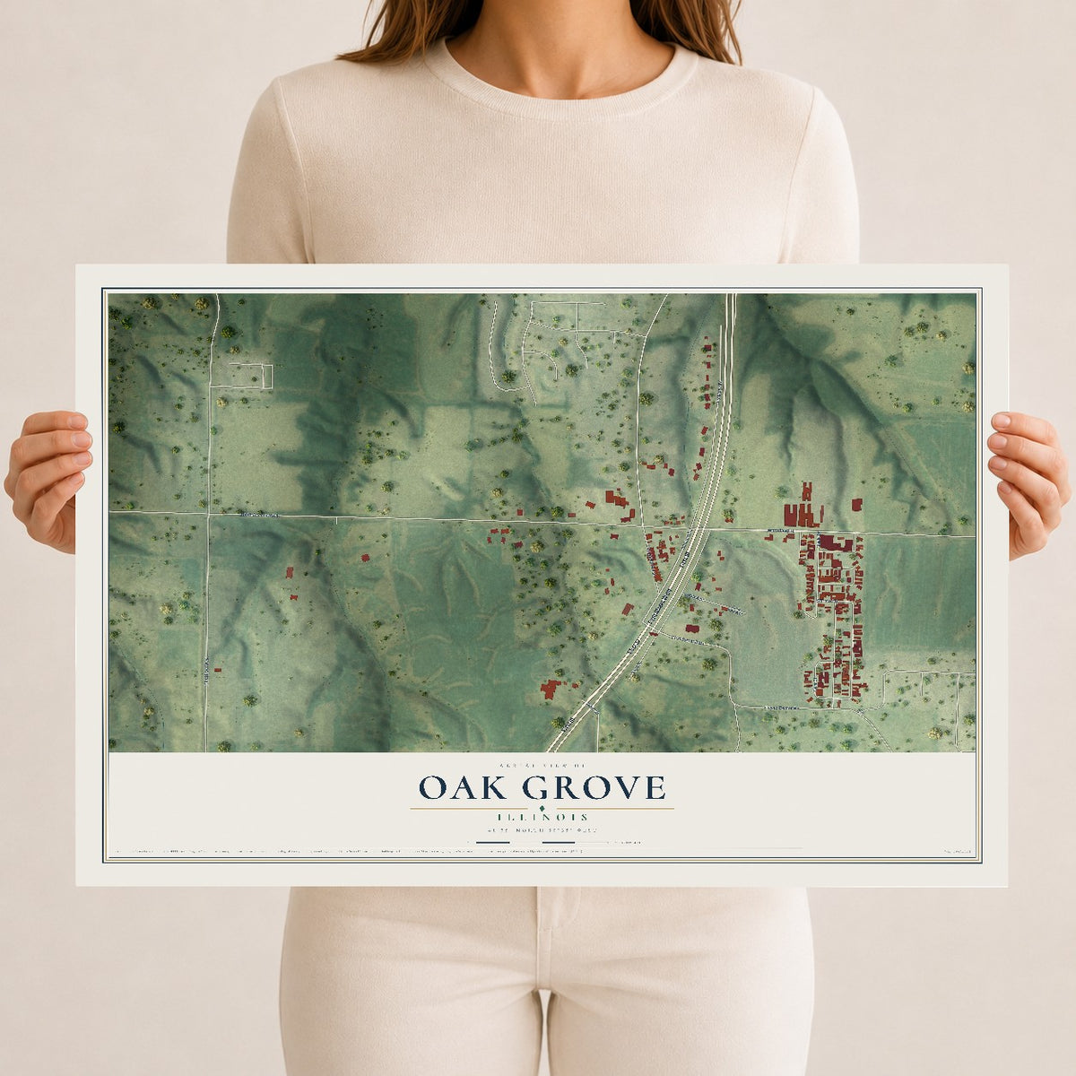 Map of Oak Grove, Illinois, 12 x 18 inch unframed archival matte print