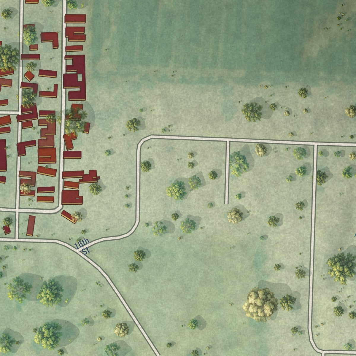 Second close-up of the map of Oak Grove, Illinois print showing more streets and buildings