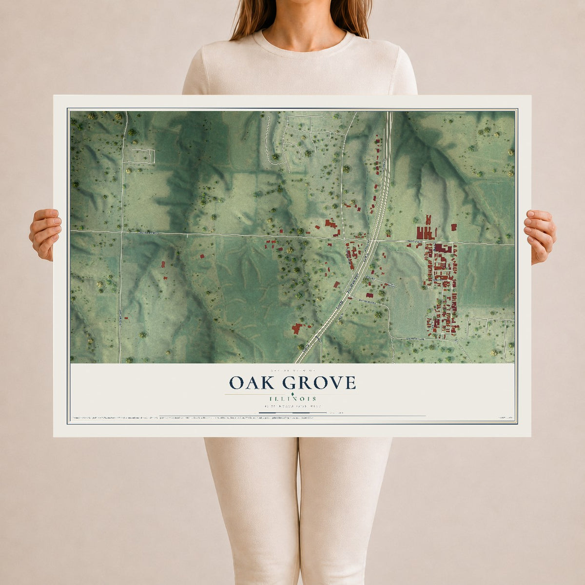 Map of Oak Grove, Illinois, 24 x 36 inch unframed archival matte print