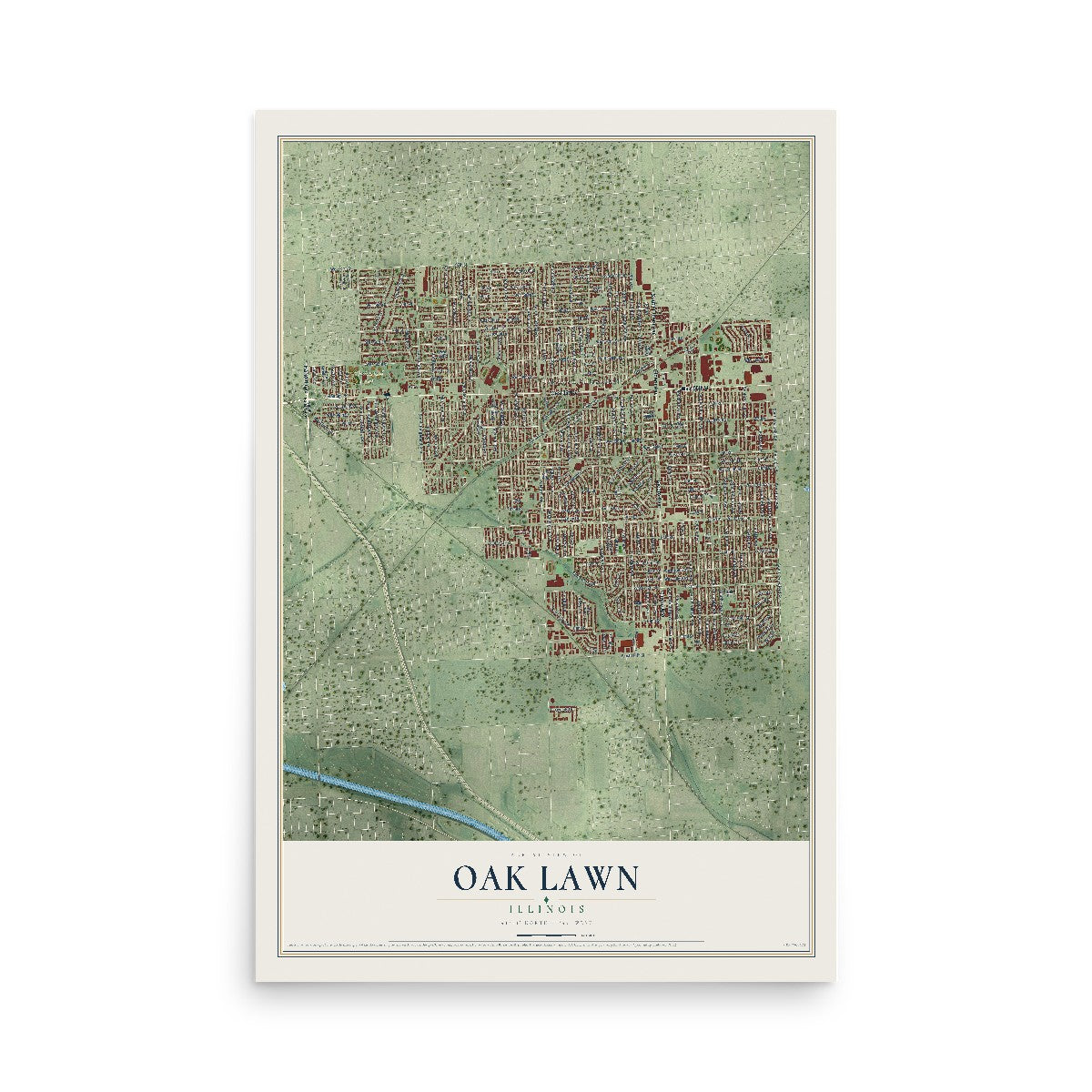 Map of Oak Lawn, Illinois, 12 x 18 inch unframed archival matte print
