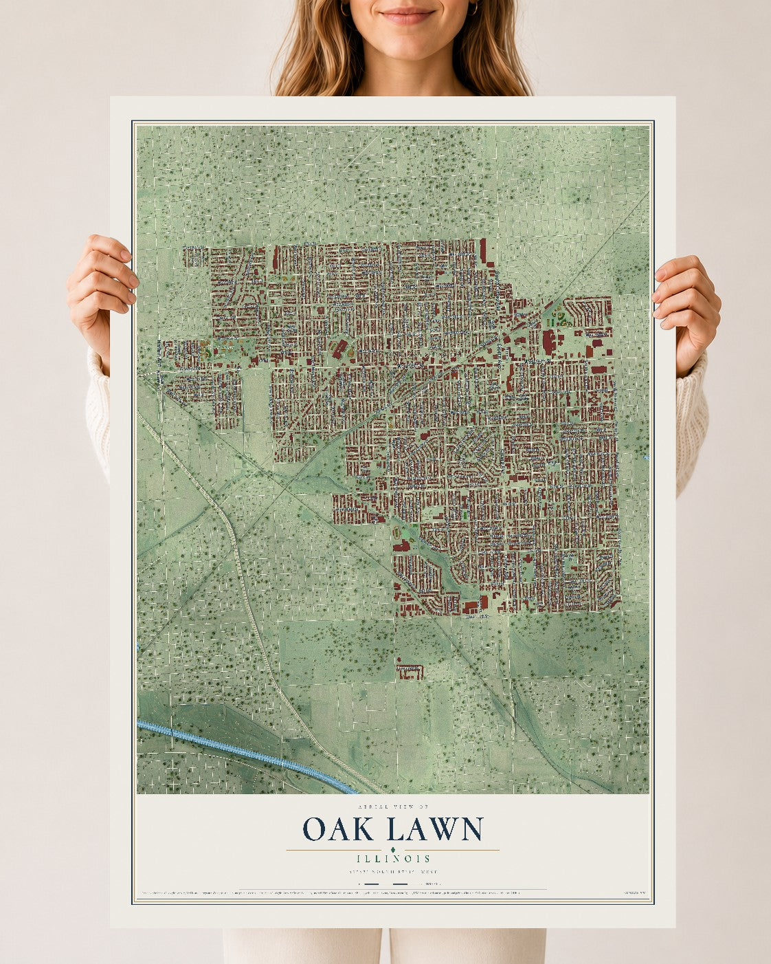 Map of Oak Lawn, Illinois, 24 x 36 inch unframed archival matte print