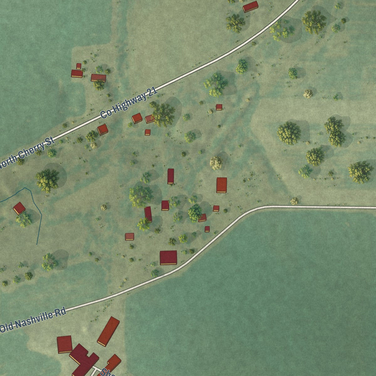 Second close-up of the map of Oakdale, Illinois print showing more streets and buildings