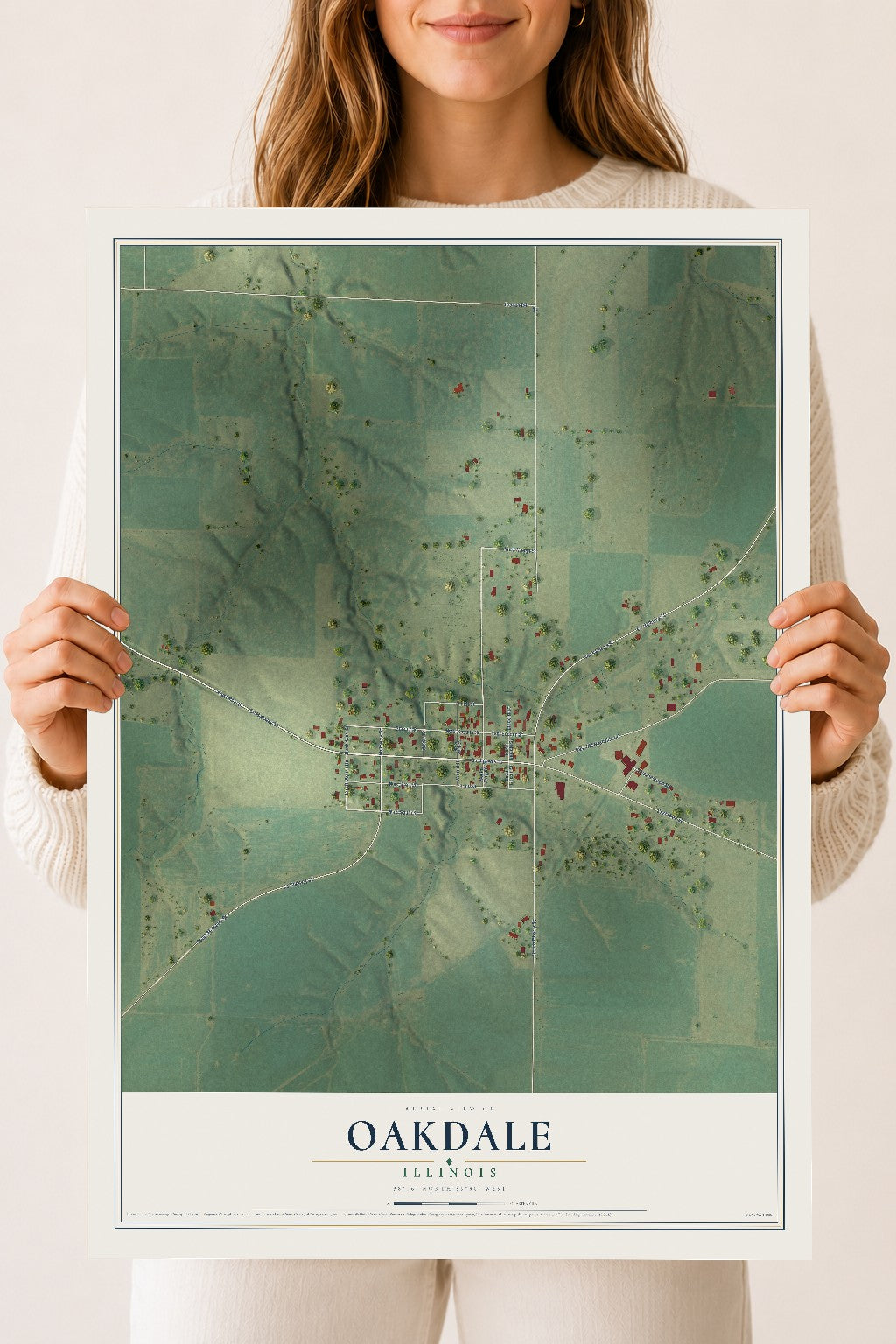 Map of Oakdale, Illinois, 18 x 24 inch unframed archival matte print