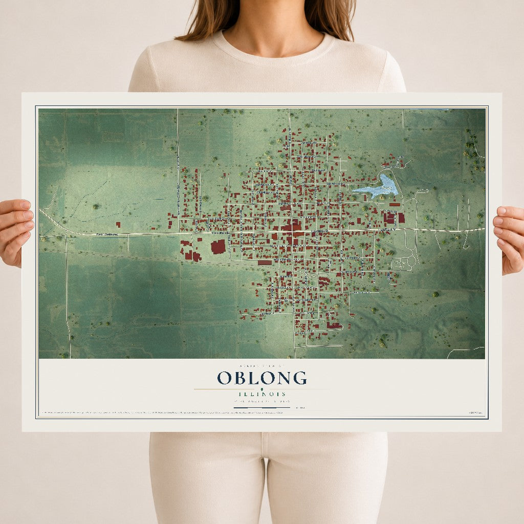 Map of Oblong, Illinois, 18 x 24 inch unframed archival matte print