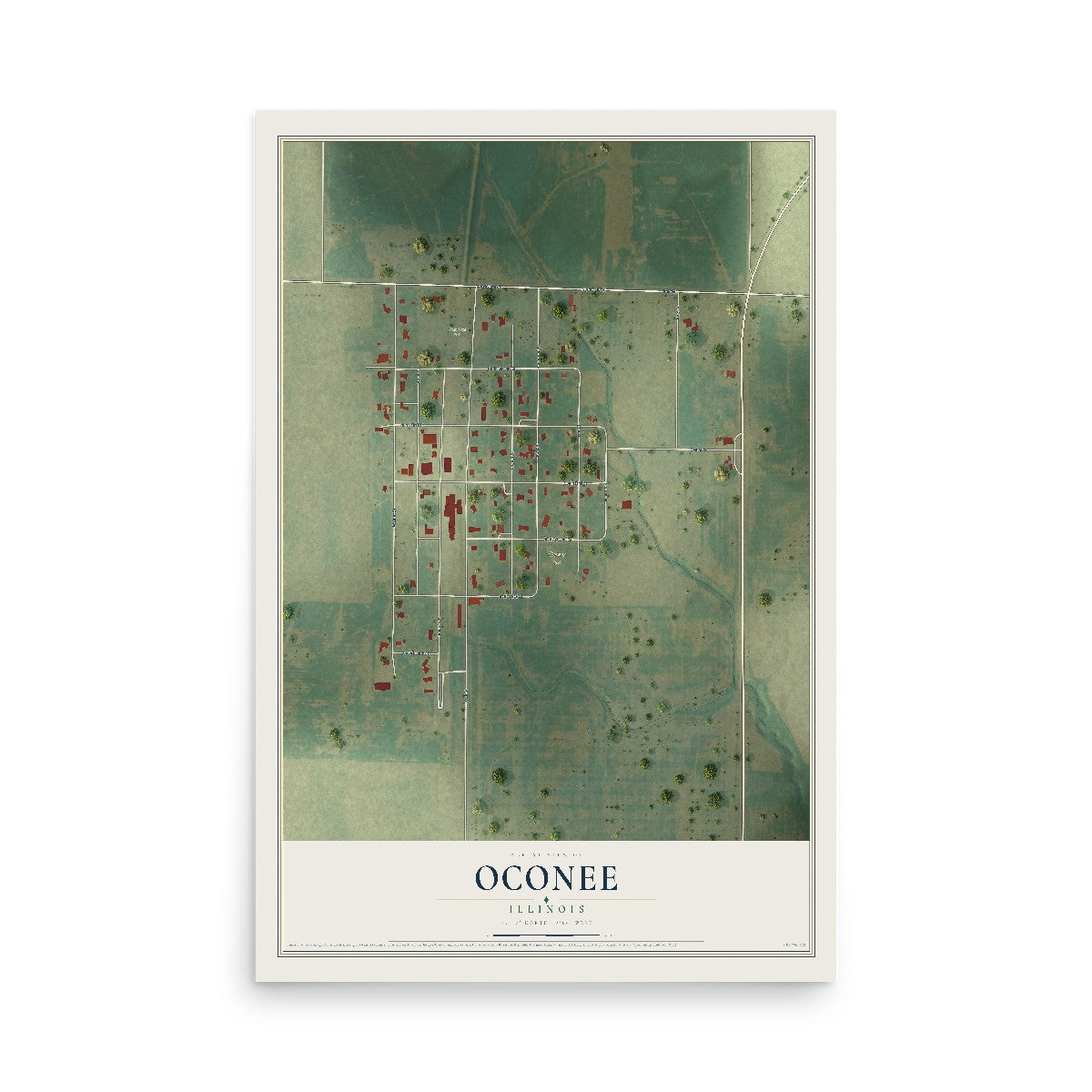 Map of Oconee, Illinois, 12 x 18 inch unframed archival matte print