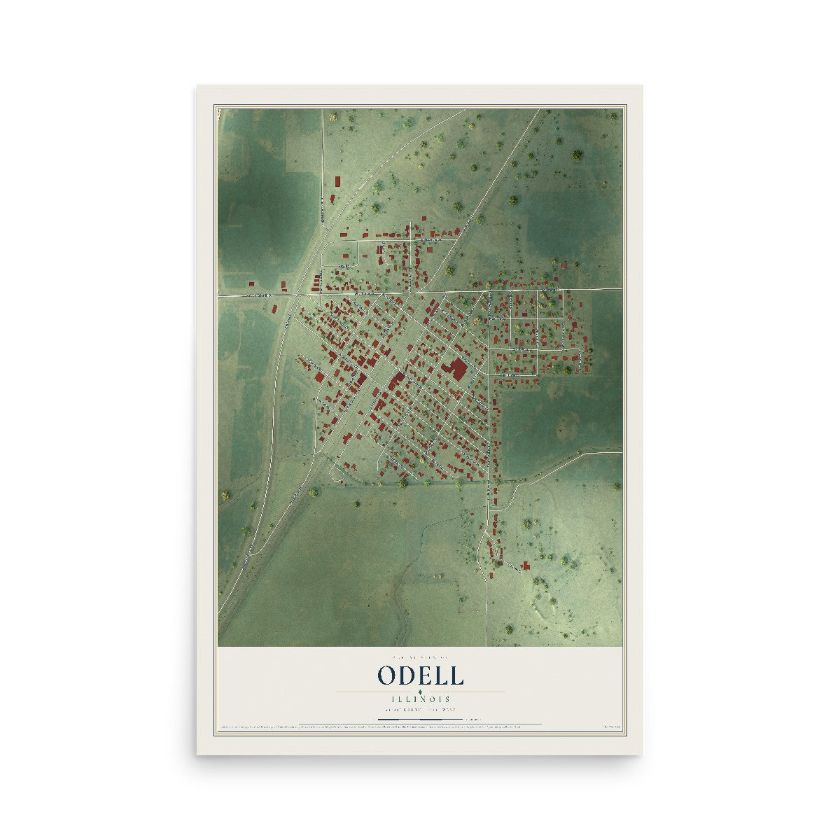 Map of Odell, Illinois, 12 x 18 inch unframed archival matte print