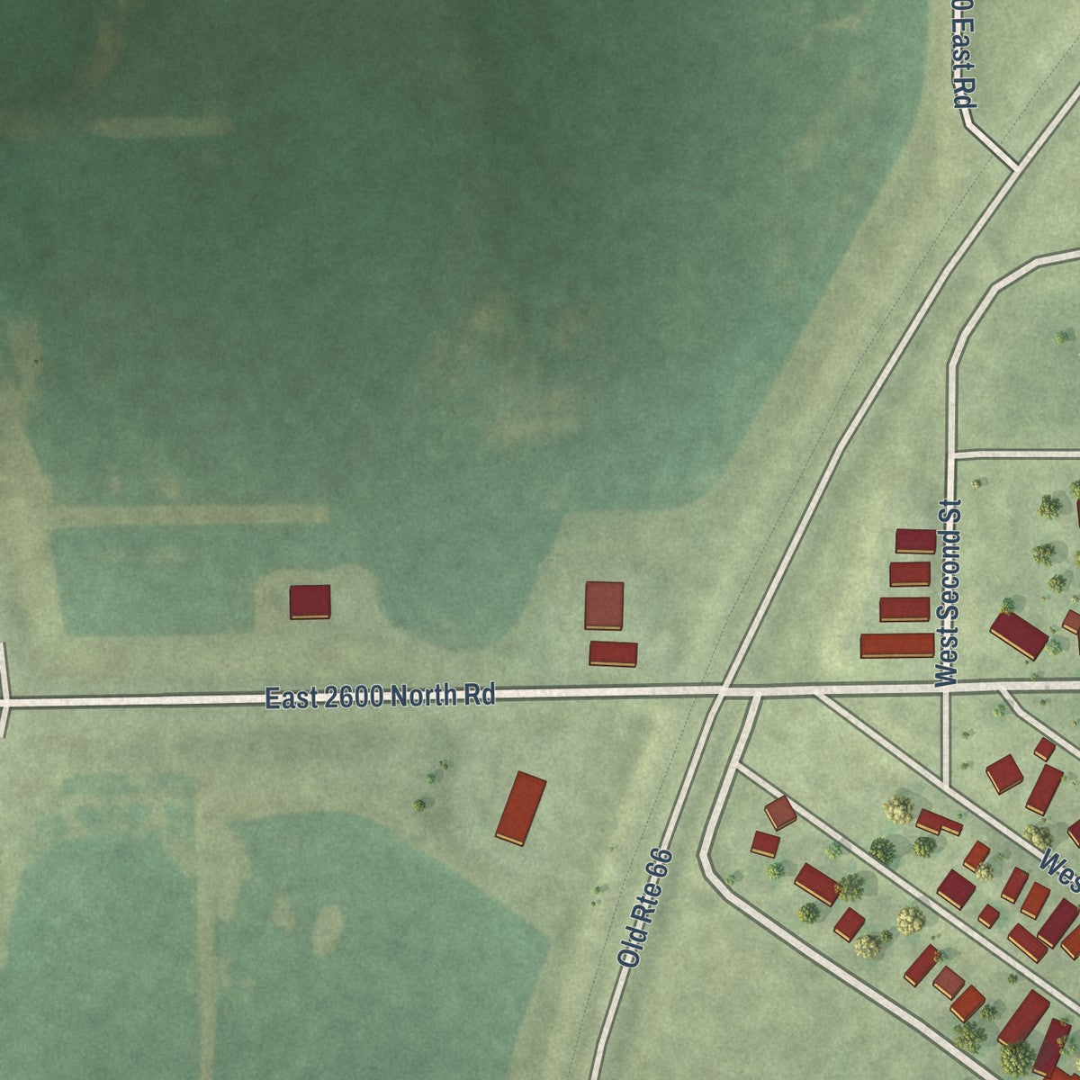 Second close-up of the map of Odell, Illinois print showing more streets and buildings