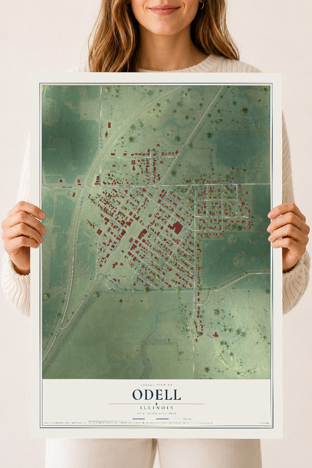 Map of Odell, Illinois, 18 x 24 inch unframed archival matte print
