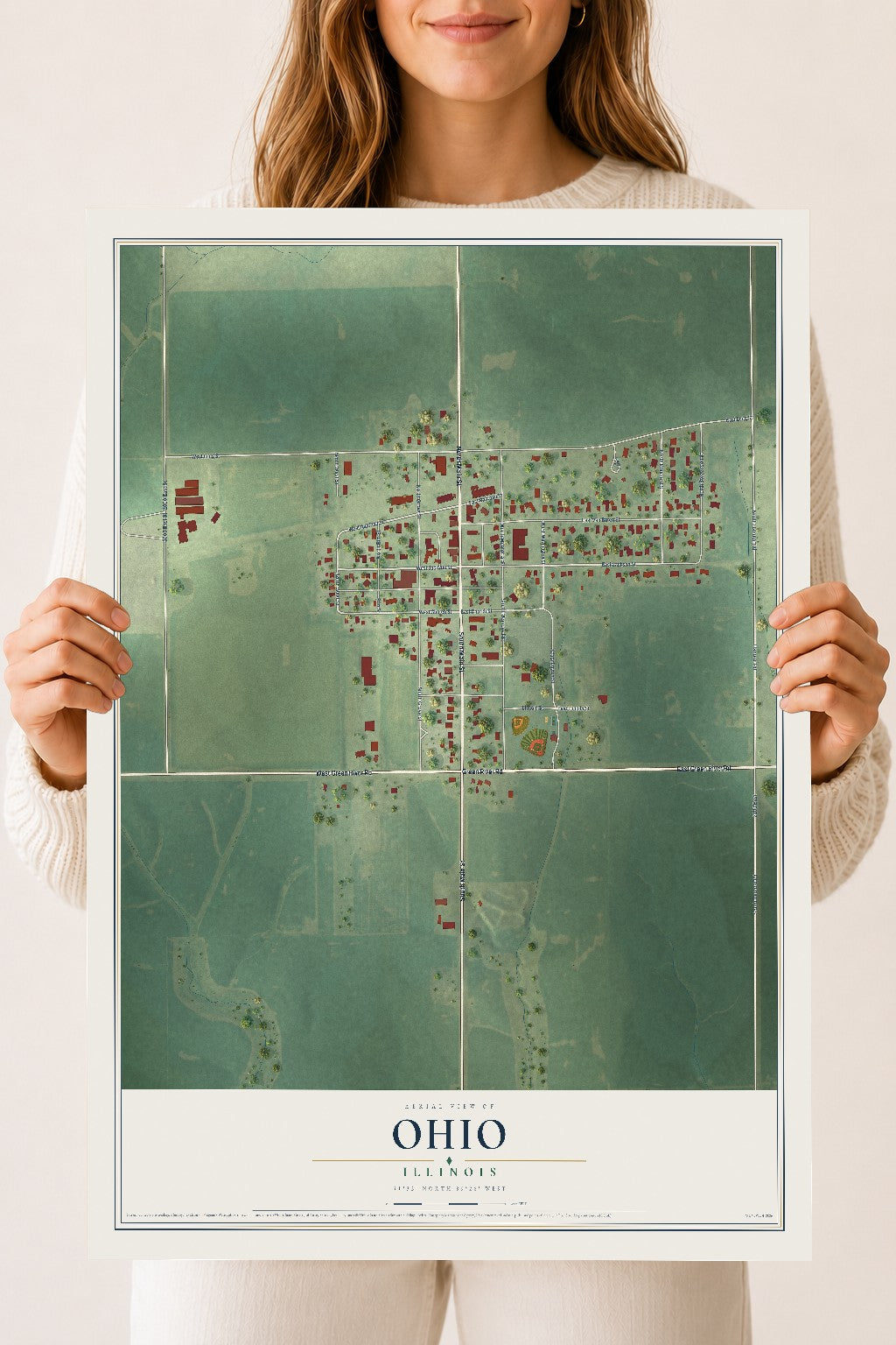 Map of Ohio, Illinois, 18 x 24 inch unframed archival matte print