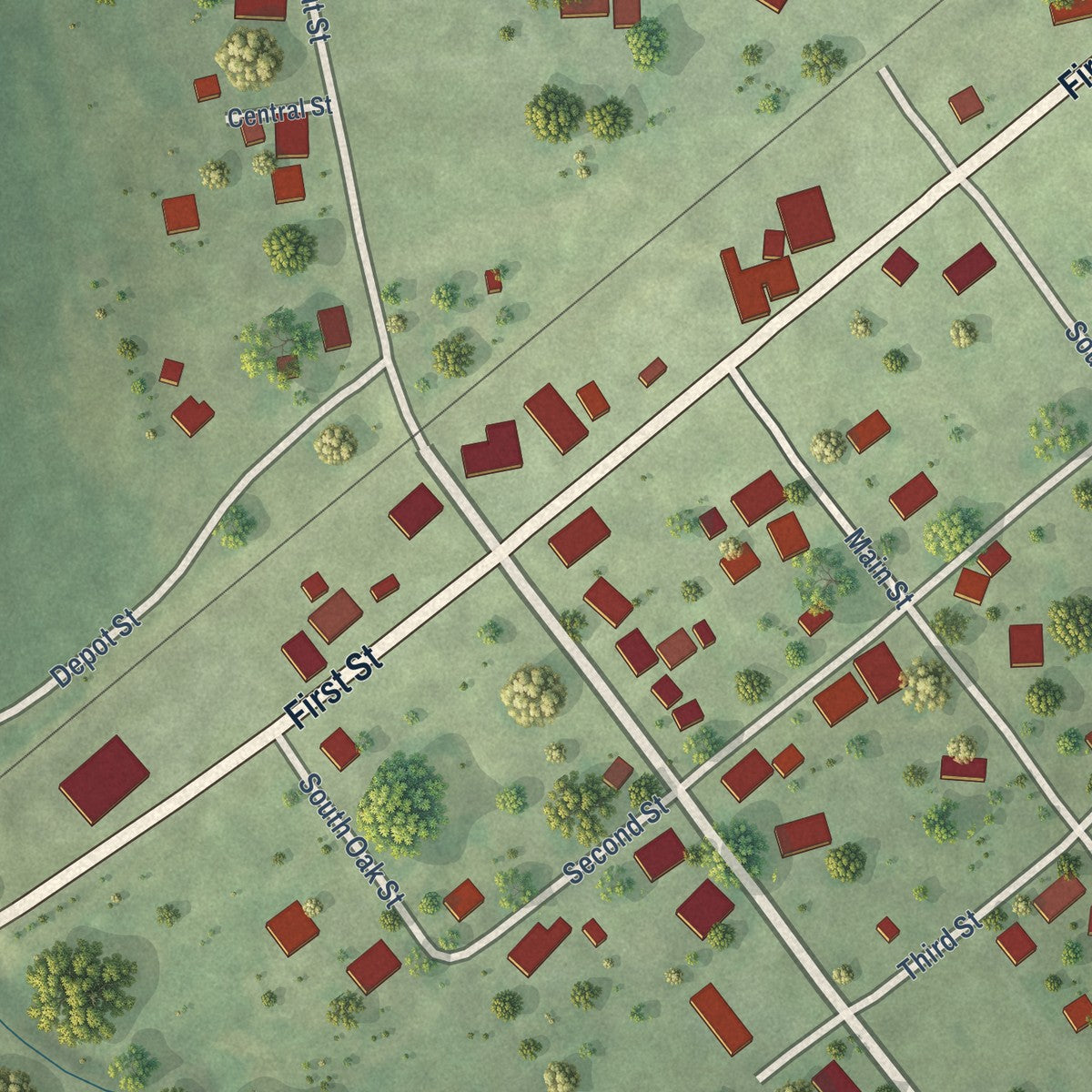 Close-up of the map of Ohlman, Illinois print showing street and building detail