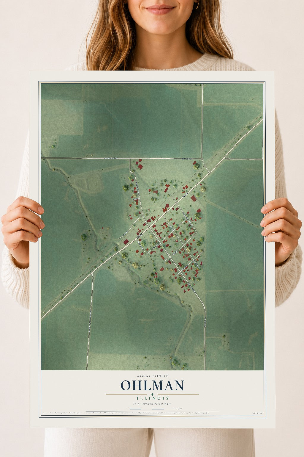 Map of Ohlman, Illinois, 18 x 24 inch unframed archival matte print