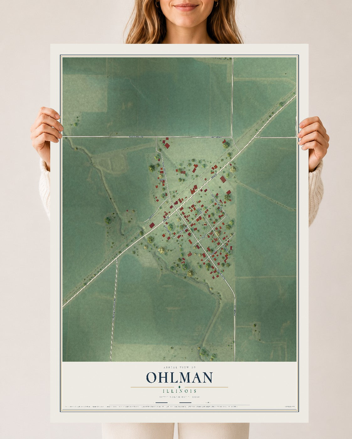 Map of Ohlman, Illinois, 24 x 36 inch unframed archival matte print