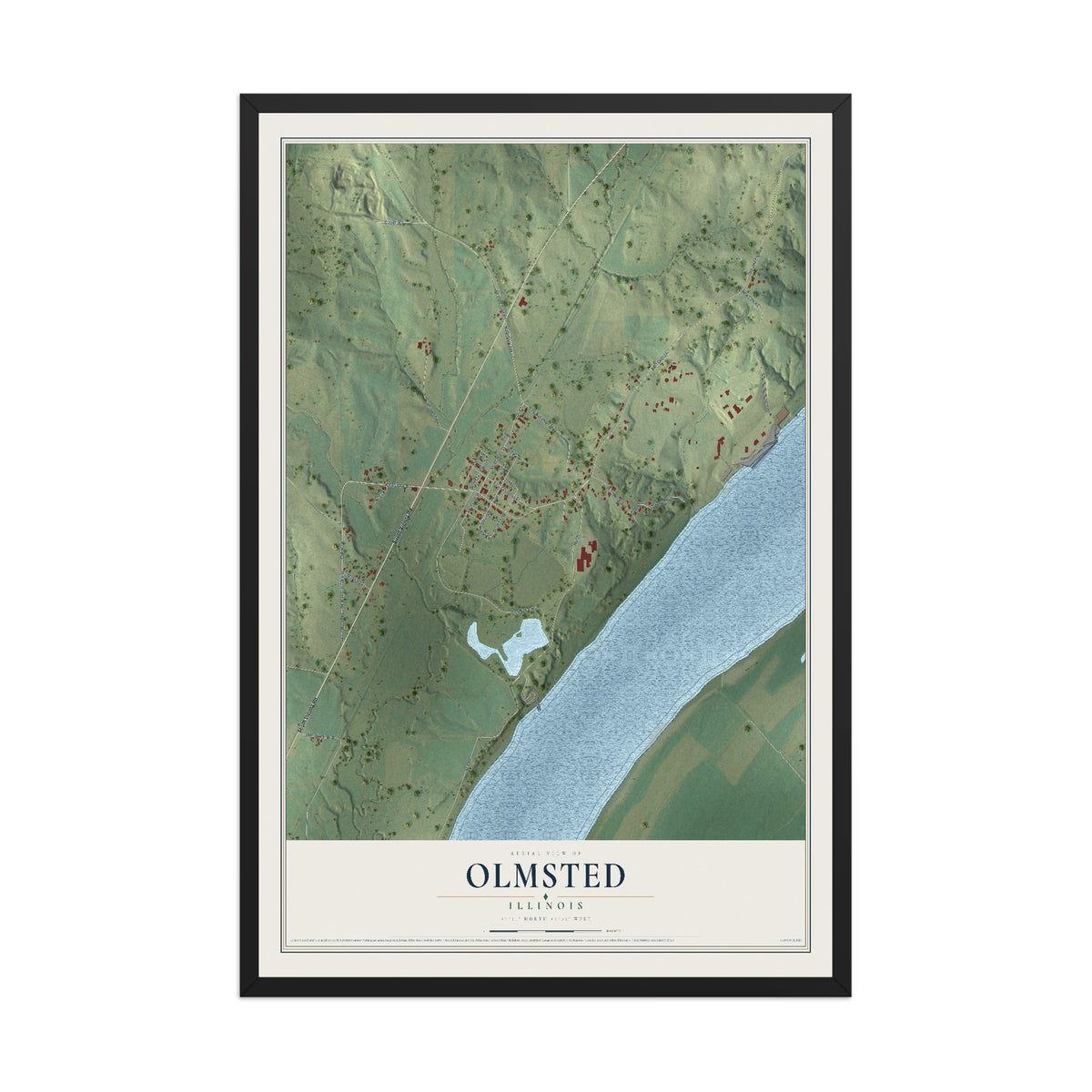 Map of Olmsted, Illinois, 12 x 18 inch print in a black wood frame
