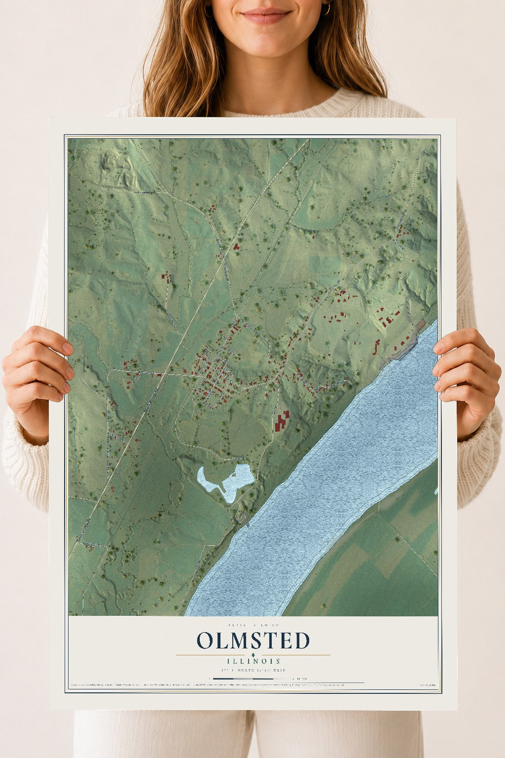 Map of Olmsted, Illinois, 18 x 24 inch unframed archival matte print