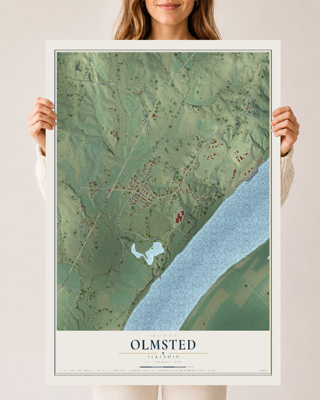 Map of Olmsted, Illinois, 24 x 36 inch unframed archival matte print