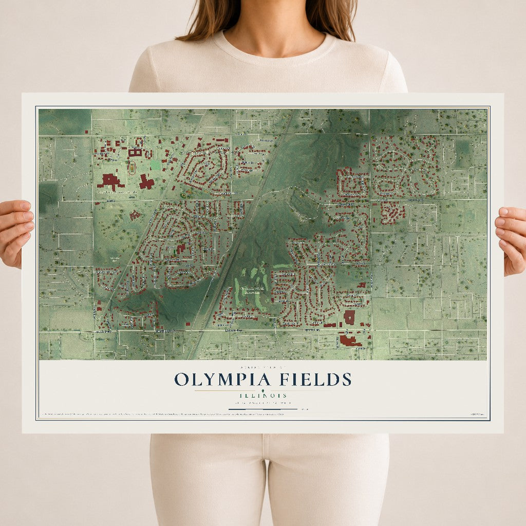 Map of Olympia Fields, Illinois, 18 x 24 inch unframed archival matte print