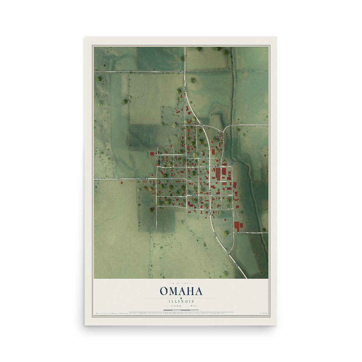 Map of Omaha, Illinois, 12 x 18 inch unframed archival matte print