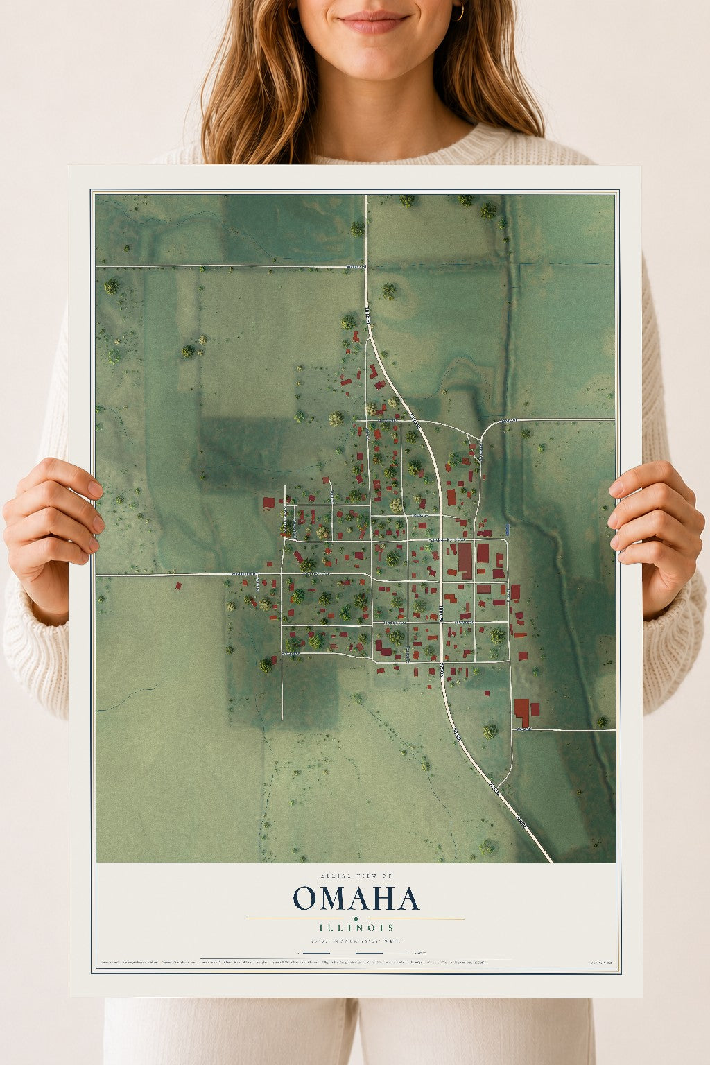 Map of Omaha, Illinois, 18 x 24 inch unframed archival matte print