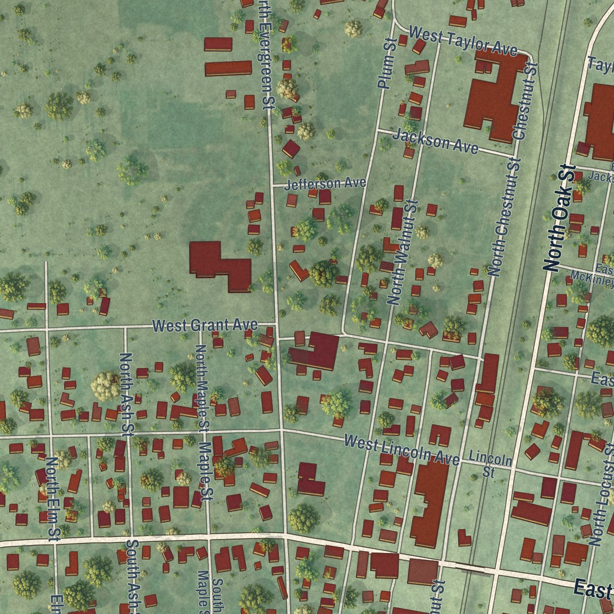Close-up of the map of Onarga, Illinois print showing street and building detail